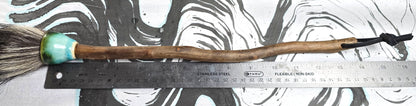Large Skunk Bristle Brush with Teal Ceramic Ferrule &amp; Driftwood Handle Paintbrush Elizabeth Schowachert Art