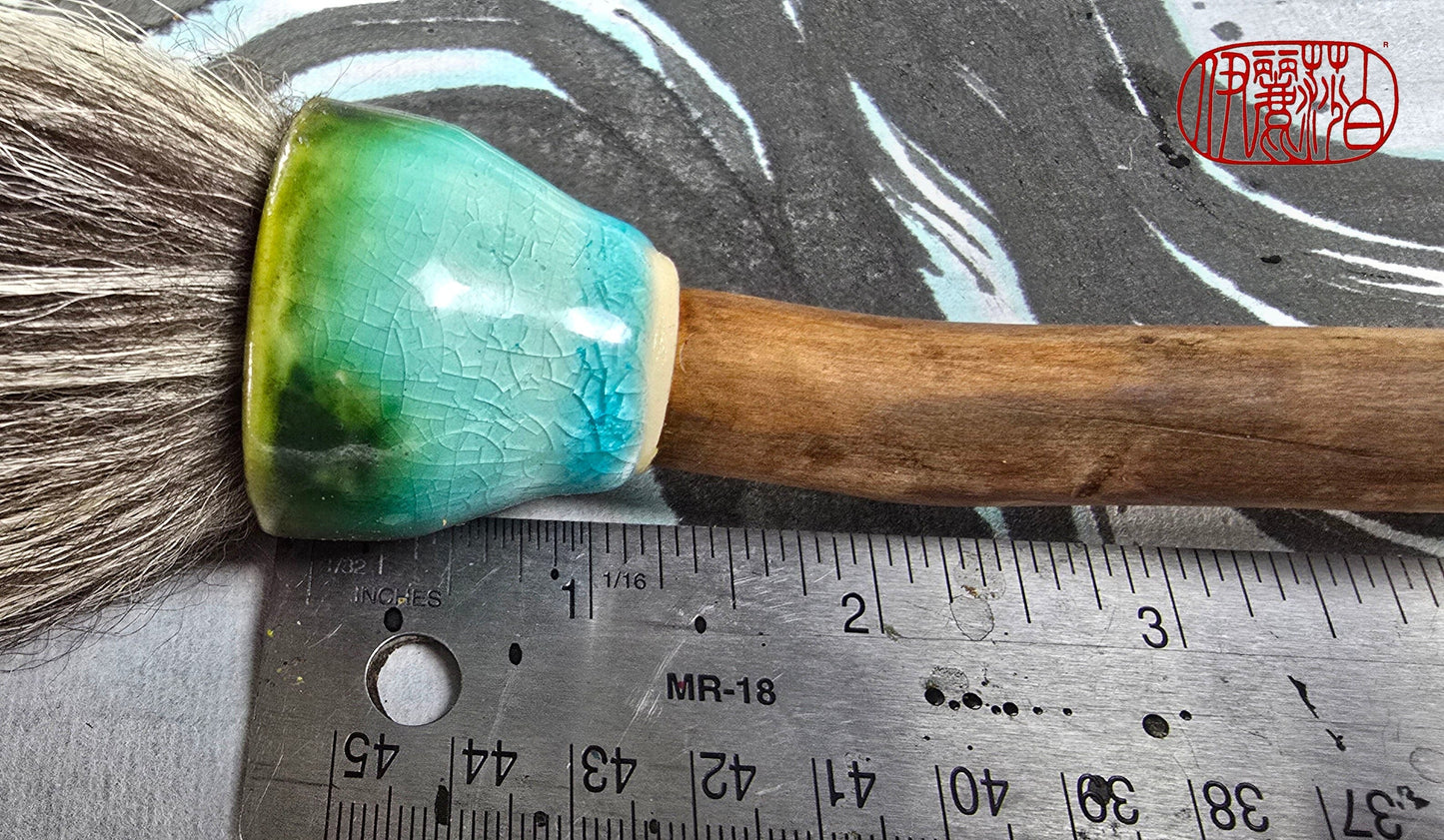 Large Skunk Bristle Brush with Teal Ceramic Ferrule &amp; Driftwood Handle Paintbrush Elizabeth Schowachert Art