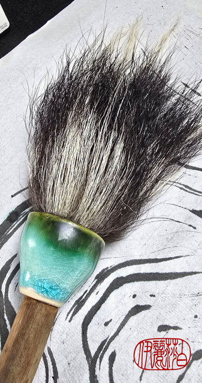 Large Skunk Bristle Brush with Teal Ceramic Ferrule &amp; Driftwood Handle Paintbrush Elizabeth Schowachert Art