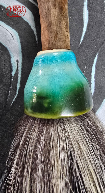Large Skunk Bristle Brush with Teal Ceramic Ferrule &amp; Driftwood Handle Paintbrush Elizabeth Schowachert Art