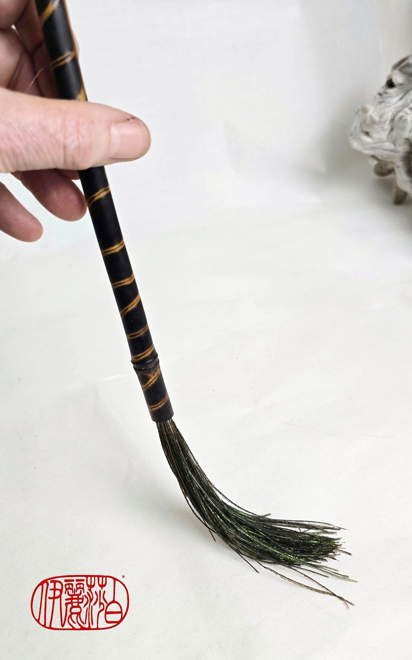 Peacock Feather Brush – Bamboo Handle Paintbrushes Elizabeth Schowachert Art