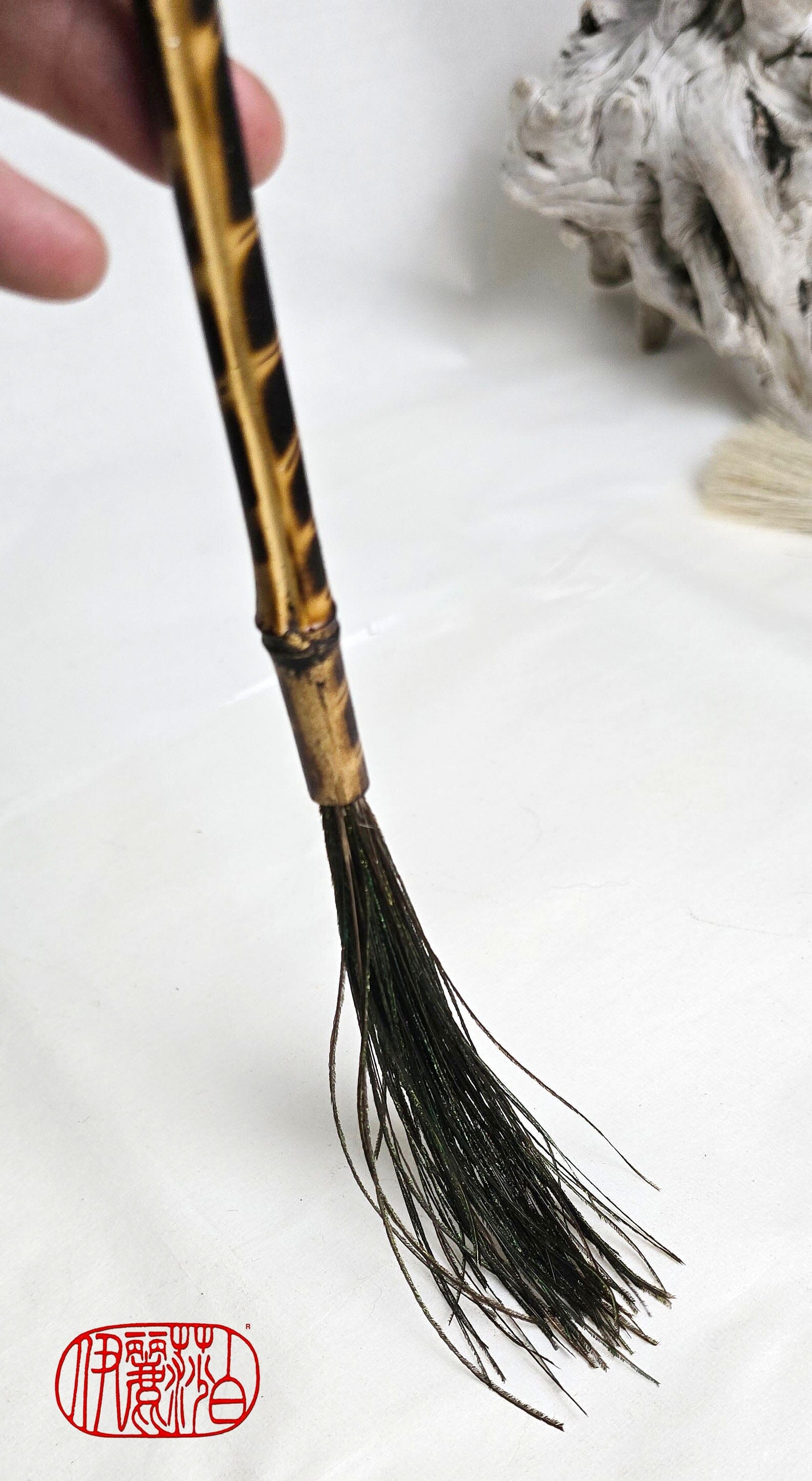 Peacock Feather Brush – Bamboo Handle Paintbrushes Elizabeth Schowachert Art