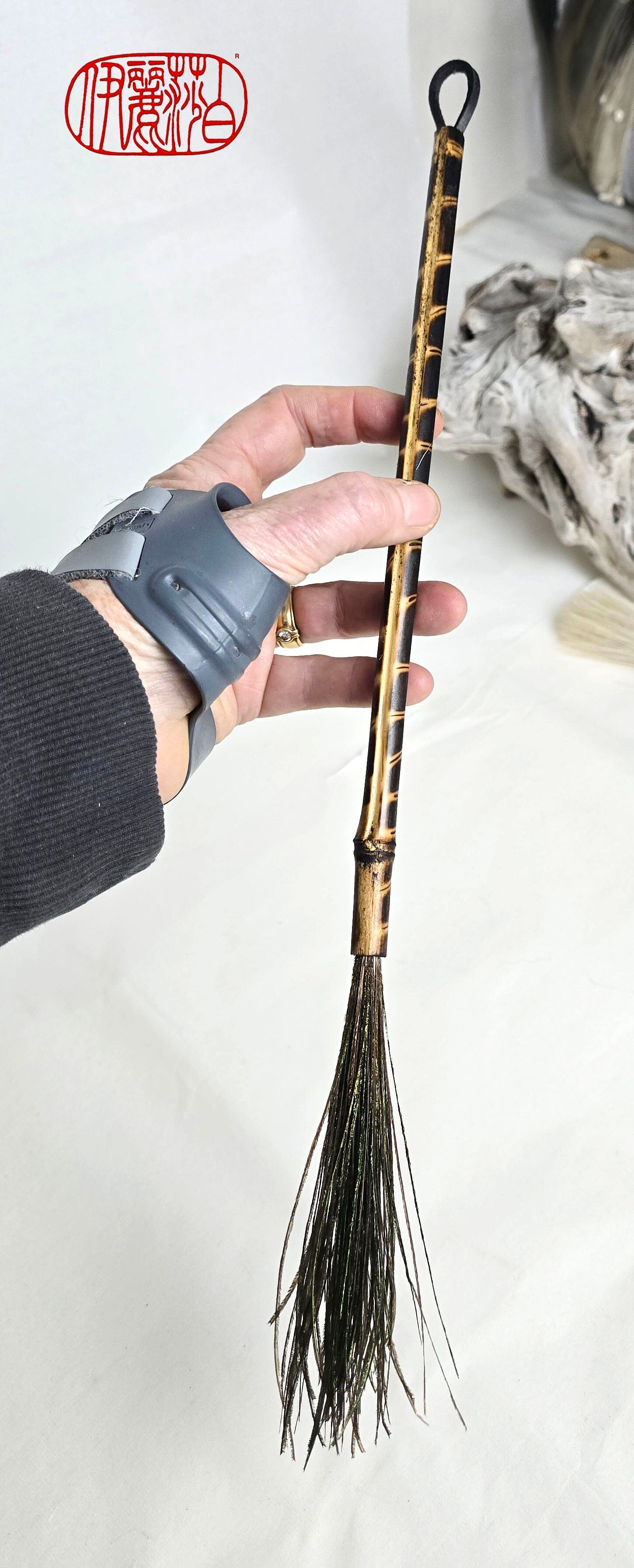 Peacock Feather Brush – Bamboo Handle Paintbrushes Elizabeth Schowachert Art