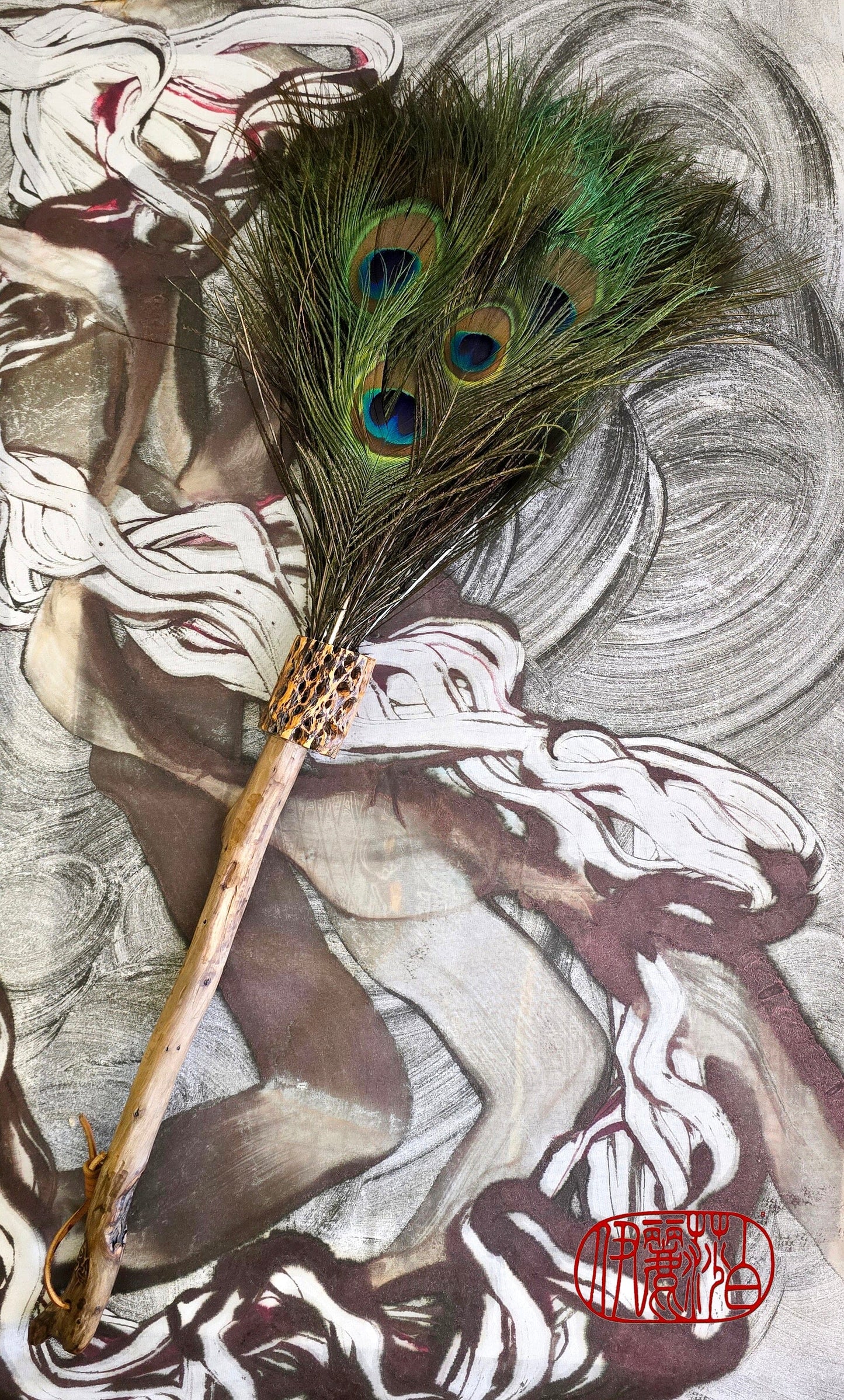 Peacock Feather Painter's Brush with Cholla Cactus Ferrule Driftwood Handle Painter's Brush Elizabeth Schowachert Art