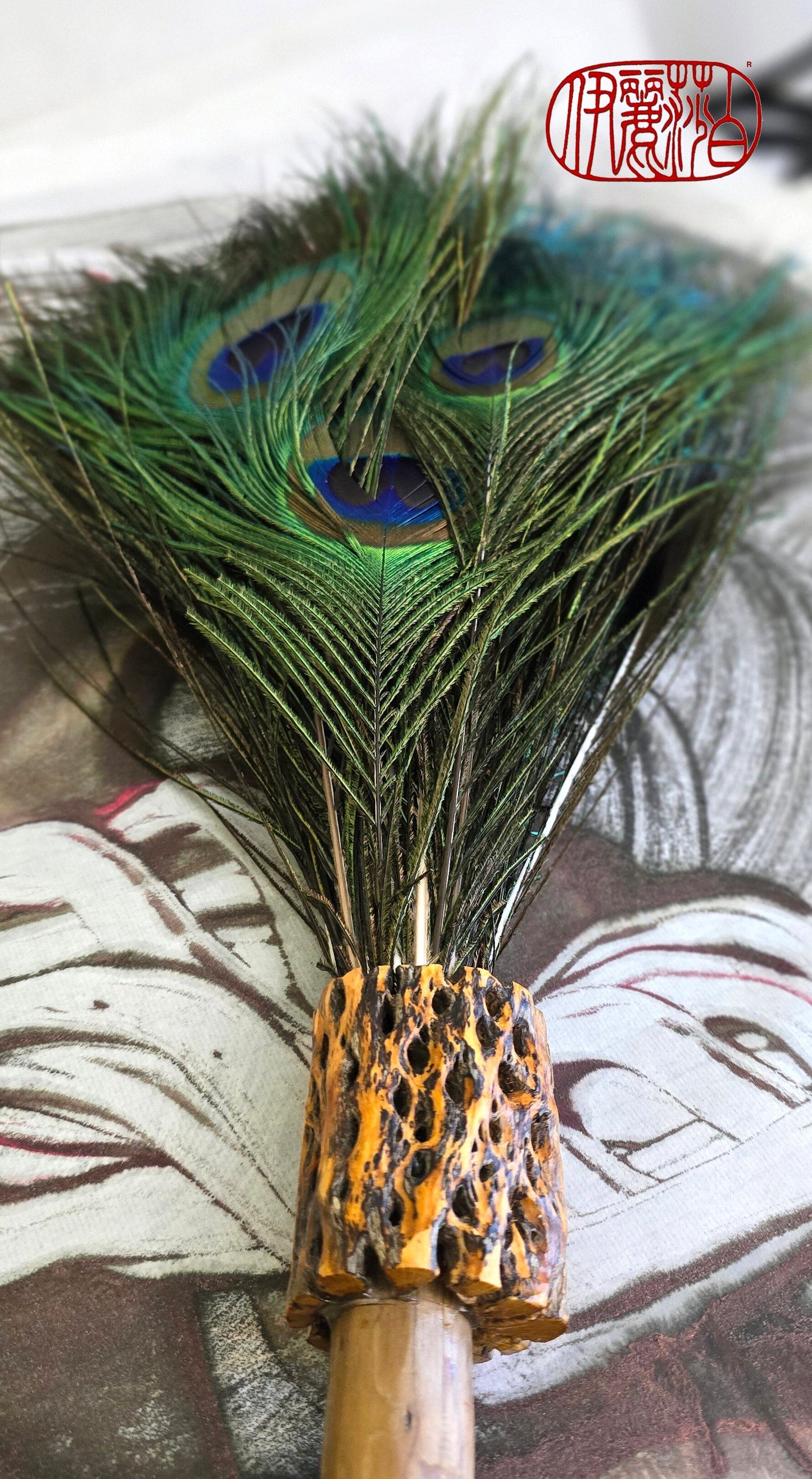 Peacock Feather Painter's Brush with Cholla Cactus Ferrule Driftwood Handle Painter's Brush Elizabeth Schowachert Art