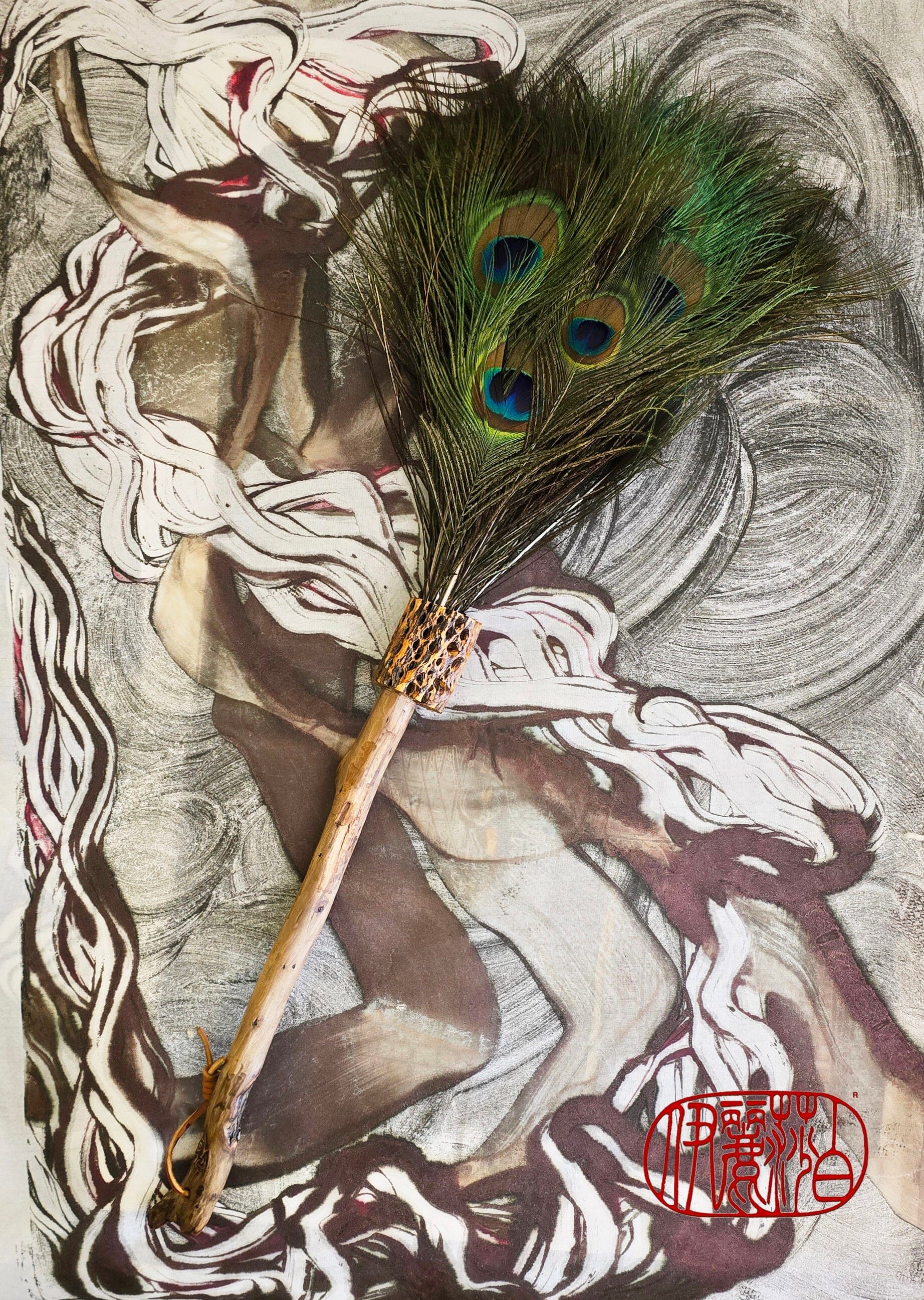 Peacock Feather Painter's Brush with Cholla Cactus Ferrule Driftwood Handle Painter's Brush Elizabeth Schowachert Art