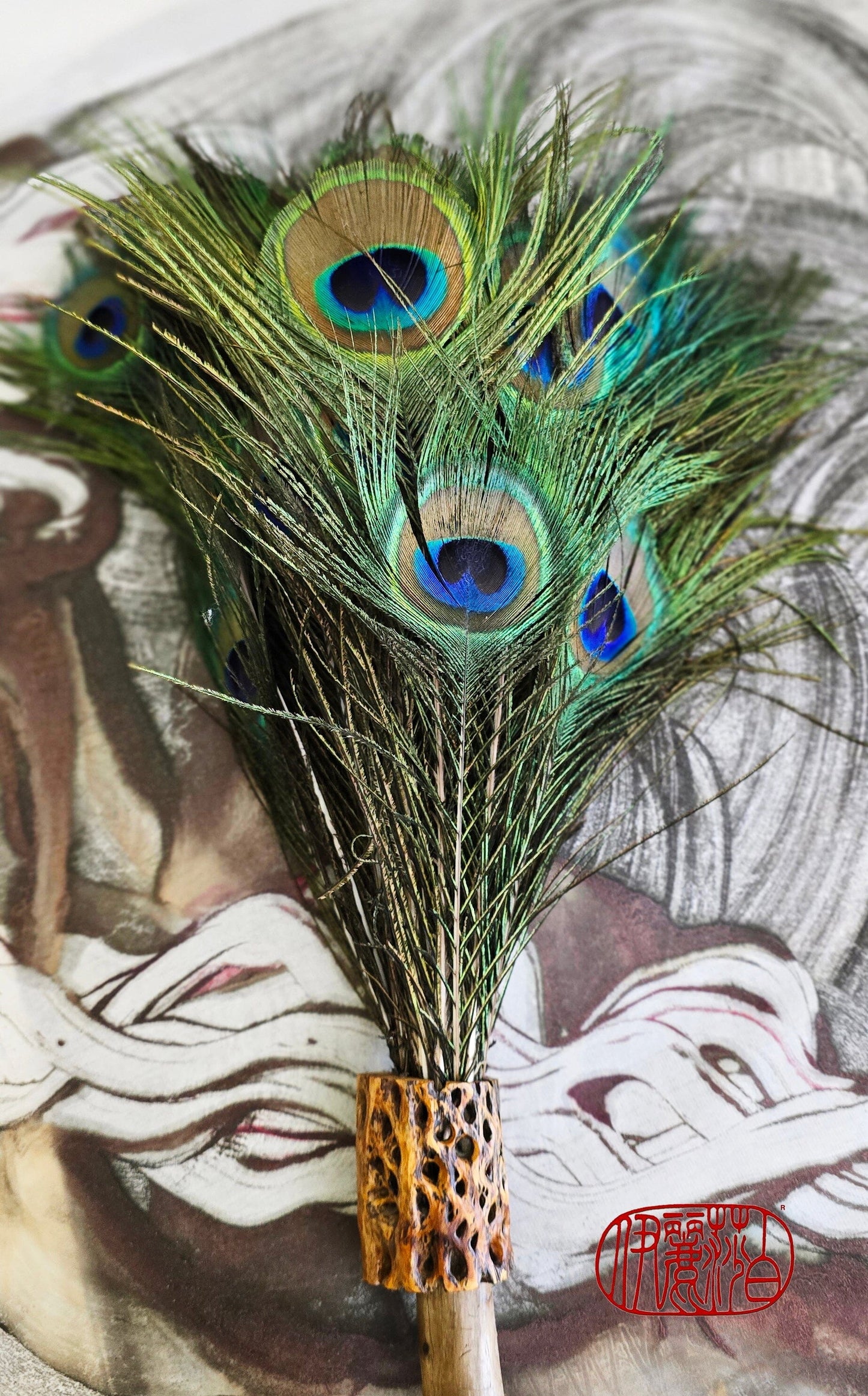 Peacock Feather Painter's Brush with Cholla Cactus Ferrule Driftwood Handle Painter's Brush Elizabeth Schowachert Art