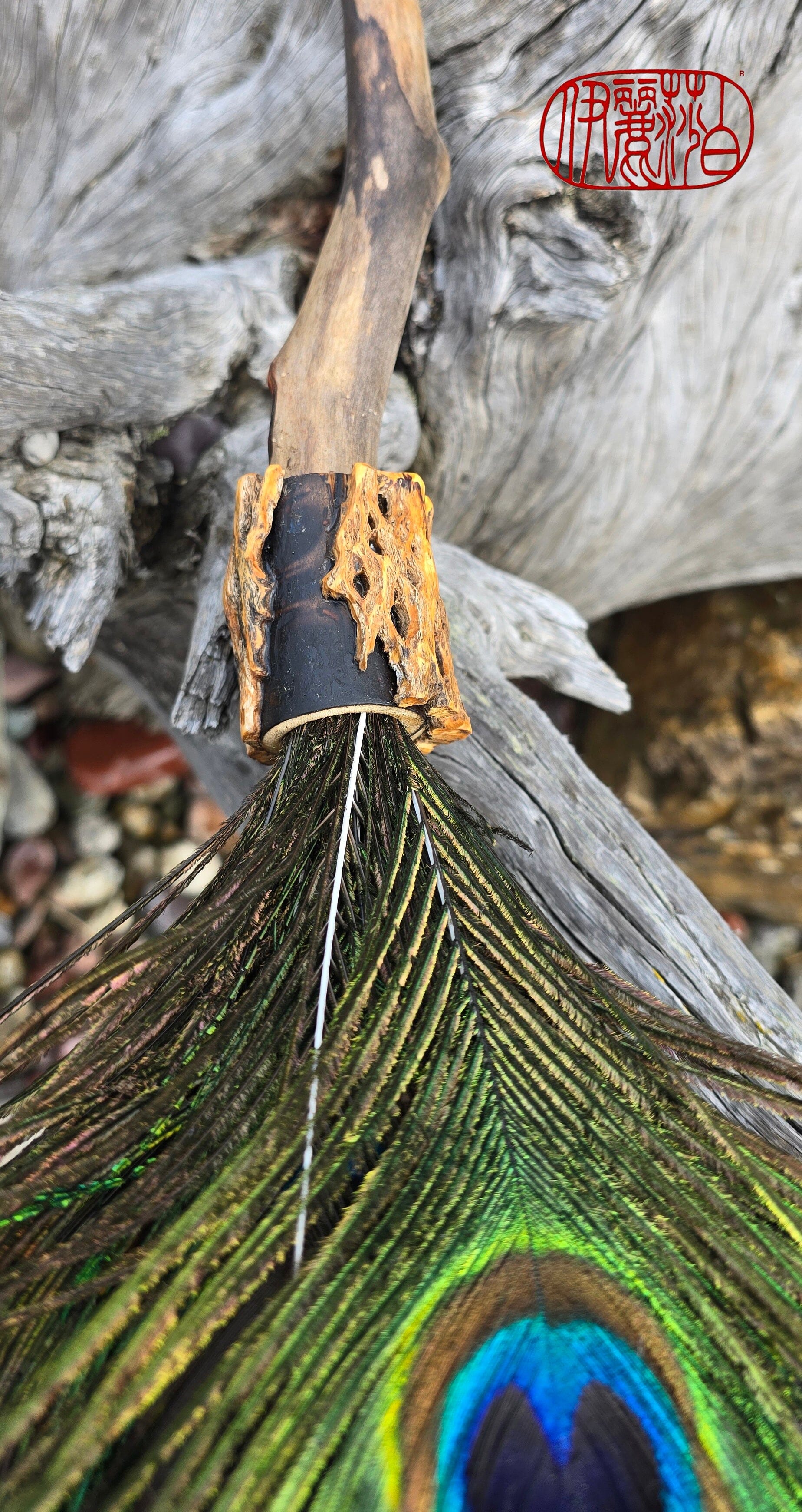 Peacock Feather Painter's Brush with Driftwood Handle Painter's Brush Elizabeth Schowachert Art