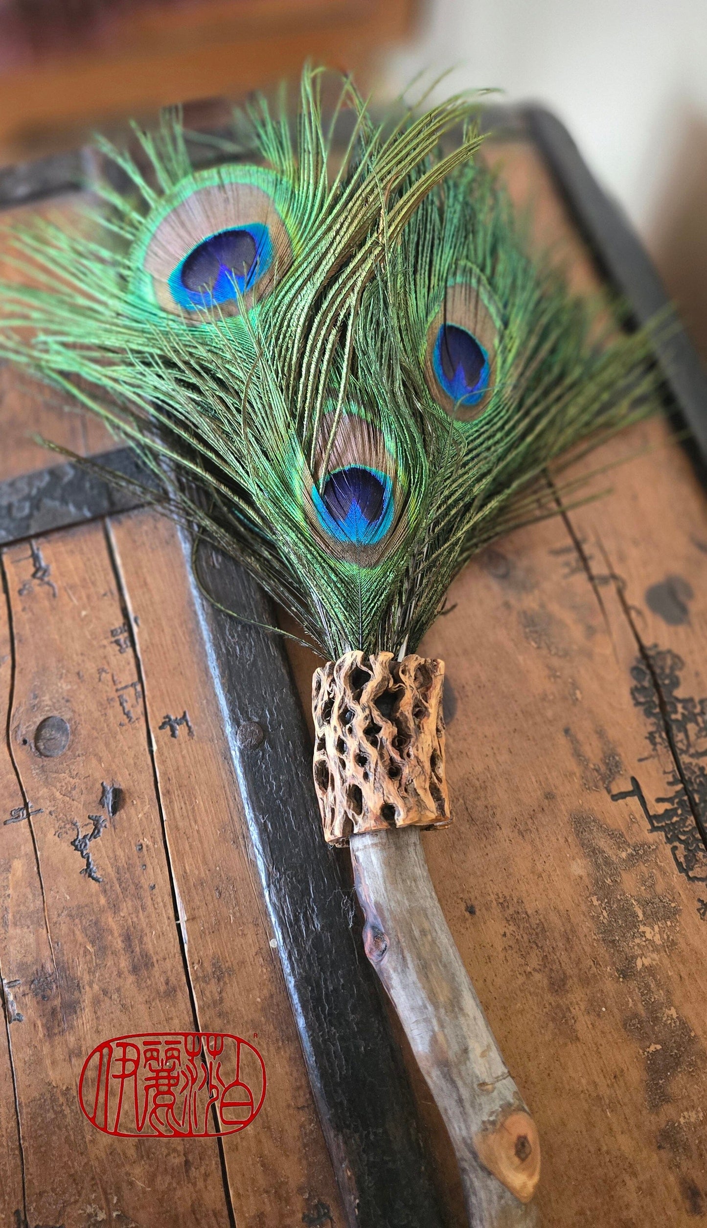 Peacock Feather Painter's Brush with Driftwood Handle Painter's Brush Elizabeth Schowachert Art