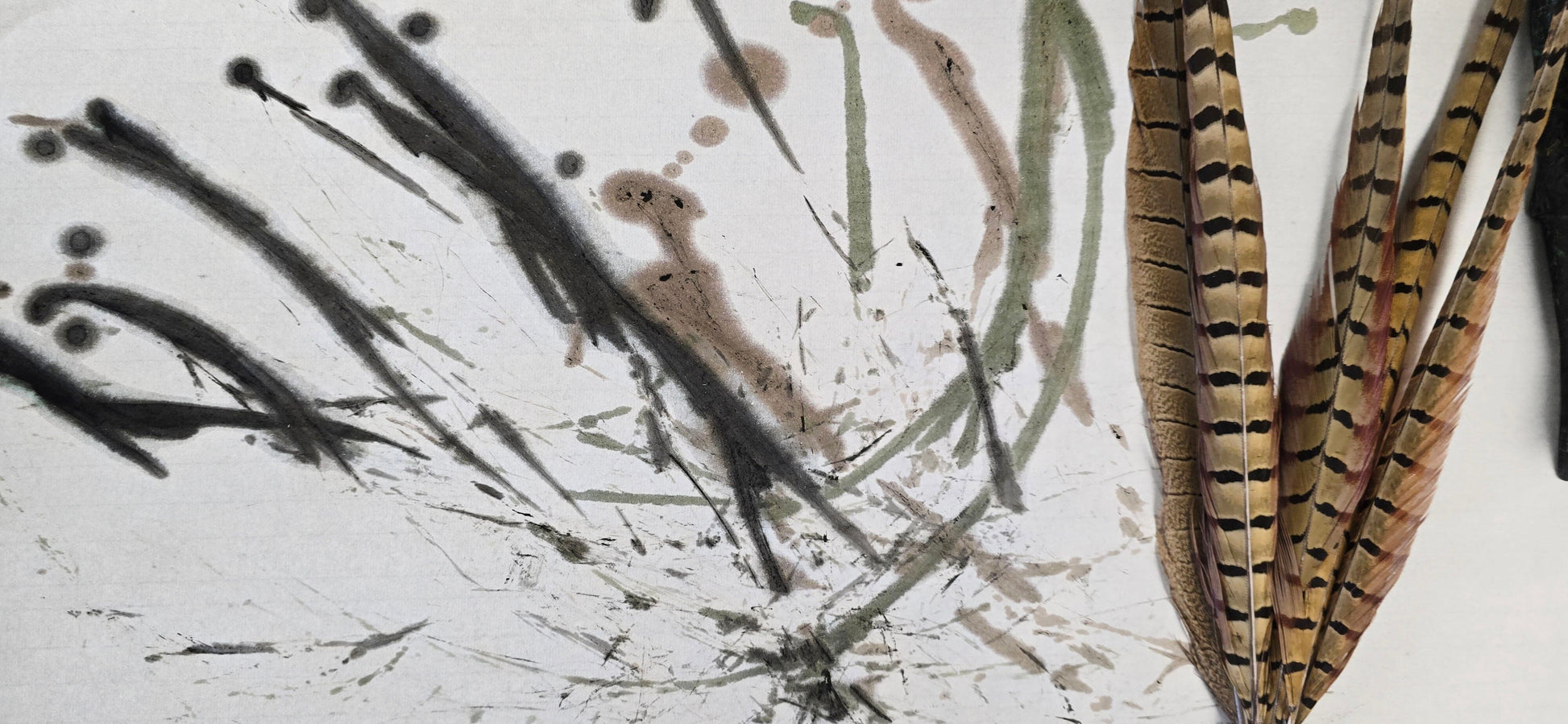 Pheasant Feather Brush with Driftwood Handle Paintbrushes Elizabeth Schowachert Art