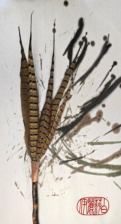Pheasant Feather Brush with Driftwood Handle Paintbrushes Elizabeth Schowachert Art