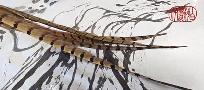 Pheasant Feather Brush with Driftwood Handle Paintbrushes Elizabeth Schowachert Art