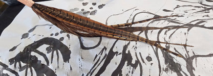 Pheasant Feather Brush with Driftwood Handle Paintbrushes Elizabeth Schowachert Art