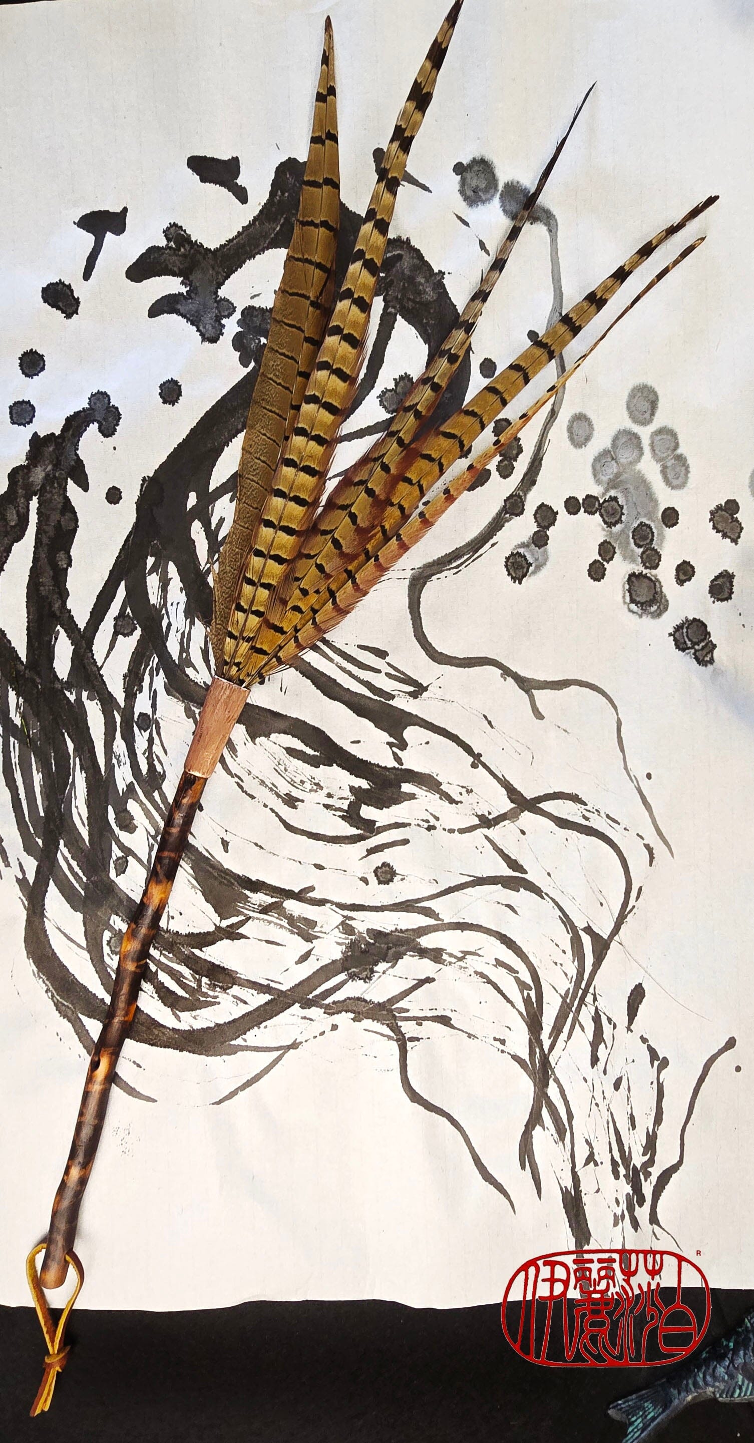 Pheasant Feather Brush with Driftwood Handle Paintbrushes Elizabeth Schowachert Art