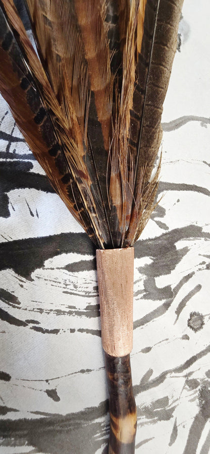 Pheasant Feather Brush with Driftwood Handle Paintbrushes Elizabeth Schowachert Art