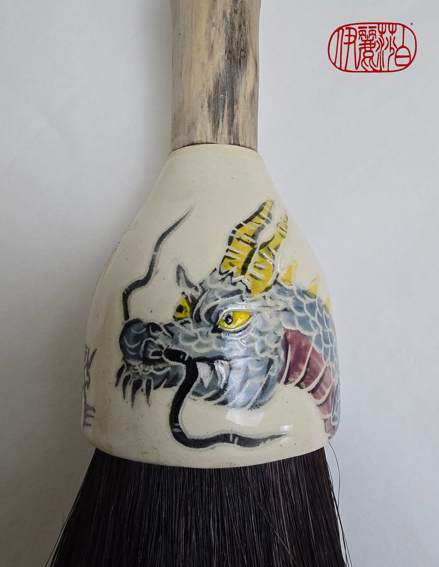 Premium Horsehair Brush with Dragon Ceramic Ferrule and Birch Driftwood Handle Paintbrushes Elizabeth Schowachert Art