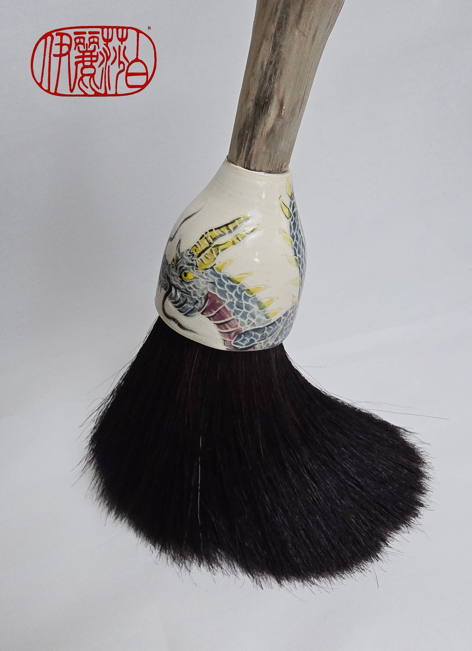 Premium Horsehair Brush with Dragon Ceramic Ferrule and Birch Driftwood Handle Paintbrushes Elizabeth Schowachert Art