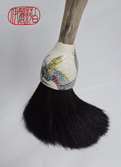 Premium Horsehair Brush with Dragon Ceramic Ferrule and Birch Driftwood Handle Paintbrushes Elizabeth Schowachert Art