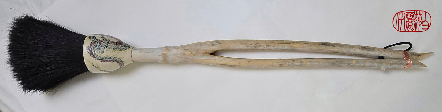 Premium Horsehair Brush with Dragon Ceramic Ferrule and Birch Driftwood Handle Paintbrushes Elizabeth Schowachert Art