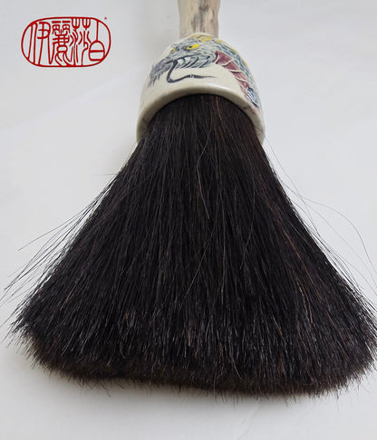 Premium Horsehair Brush with Dragon Ceramic Ferrule and Birch Driftwood Handle Paintbrushes Elizabeth Schowachert Art