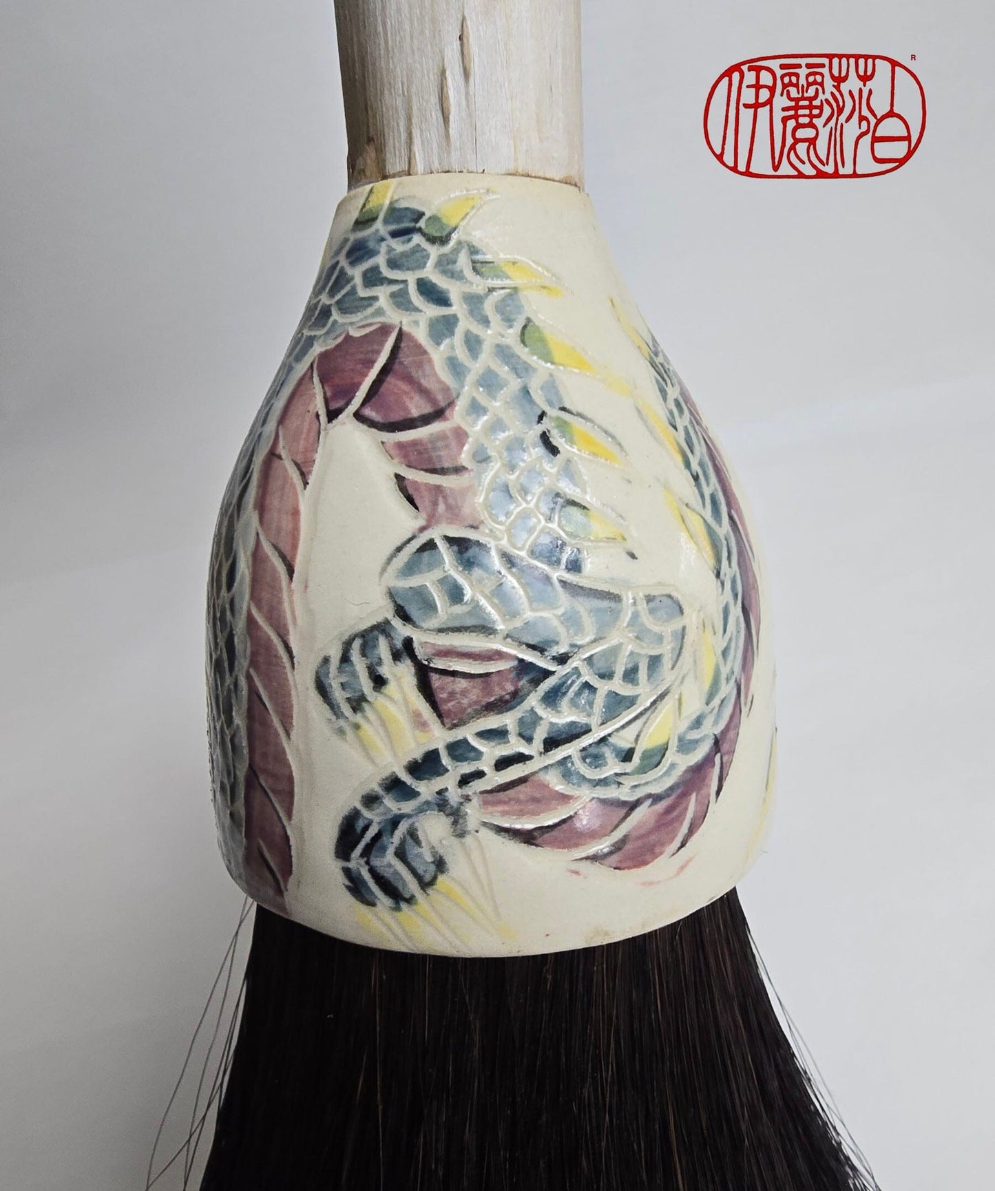 Premium Horsehair Brush with Dragon Ceramic Ferrule and Birch Driftwood Handle Paintbrushes Elizabeth Schowachert Art