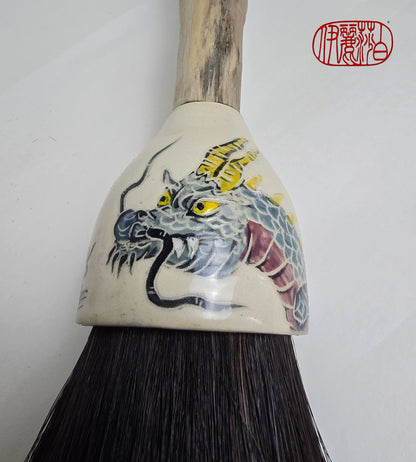Premium Horsehair Brush with Dragon Ceramic Ferrule and Birch Driftwood Handle Paintbrushes Elizabeth Schowachert Art