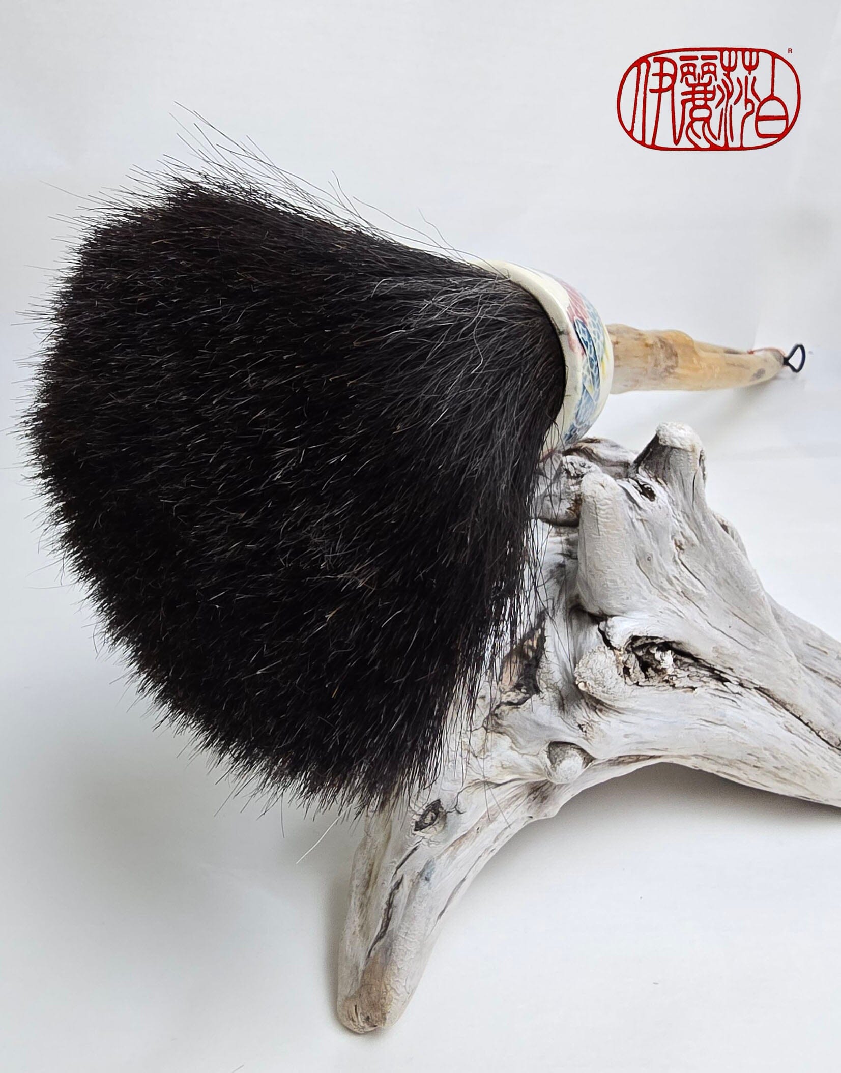 Premium Horsehair Brush with Dragon Ceramic Ferrule and Birch Driftwood Handle Paintbrushes Elizabeth Schowachert Art