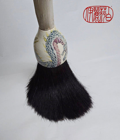 Premium Horsehair Brush with Dragon Ceramic Ferrule and Birch Driftwood Handle Paintbrushes Elizabeth Schowachert Art
