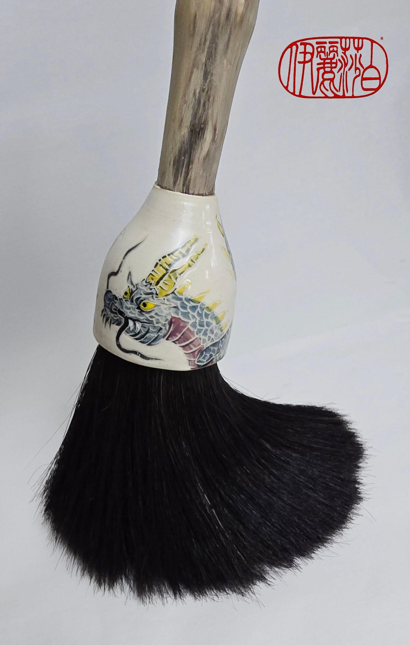 Premium Horsehair Brush with Dragon Ceramic Ferrule and Birch Driftwood Handle Paintbrushes Elizabeth Schowachert Art