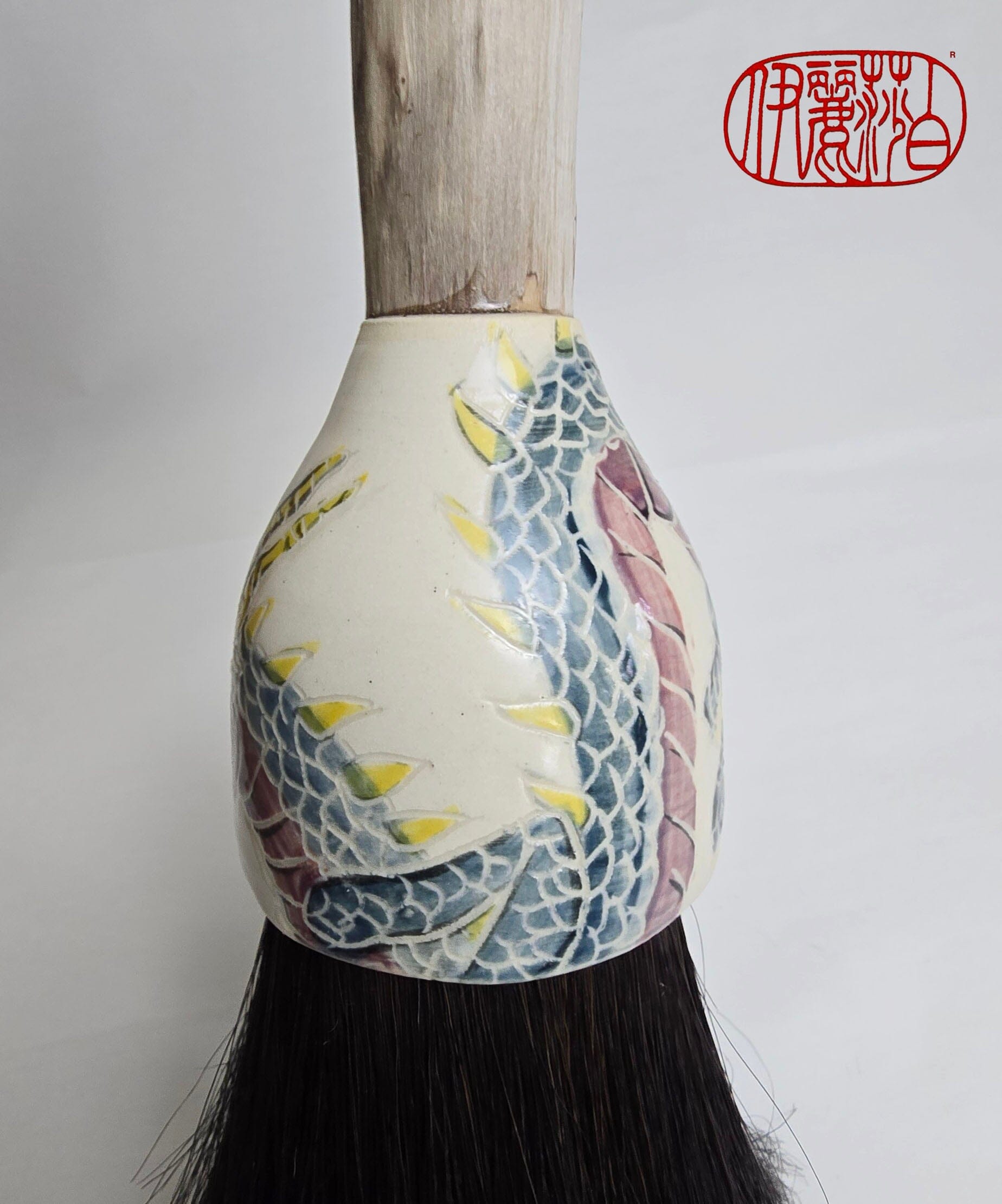Premium Horsehair Brush with Dragon Ceramic Ferrule and Birch Driftwood Handle Paintbrushes Elizabeth Schowachert Art