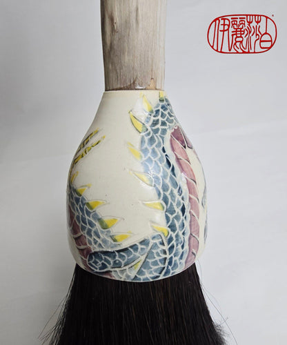 Premium Horsehair Brush with Dragon Ceramic Ferrule and Birch Driftwood Handle Paintbrushes Elizabeth Schowachert Art