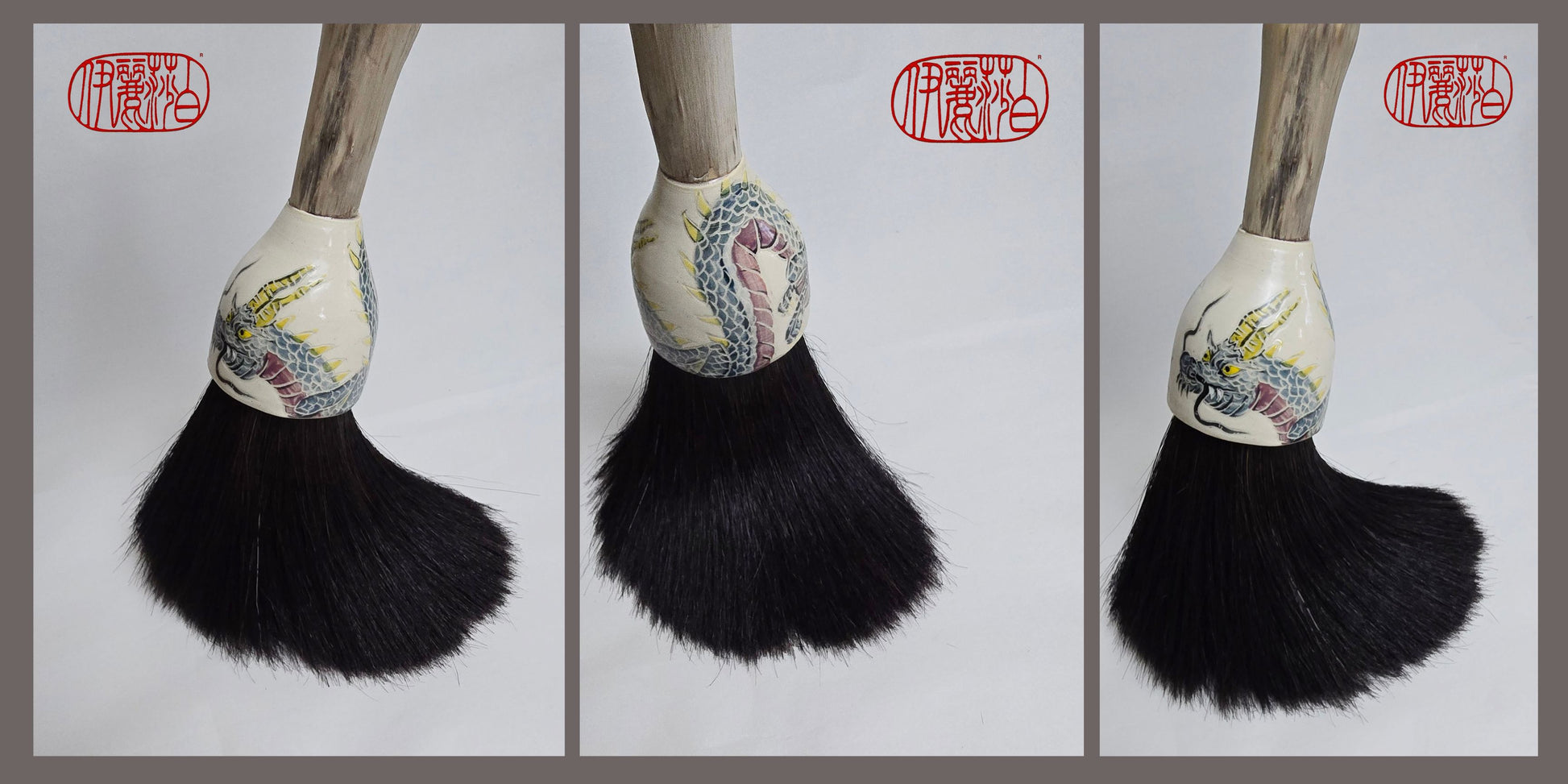 Premium Horsehair Brush with Dragon Ceramic Ferrule and Birch Driftwood Handle Paintbrushes Elizabeth Schowachert Art