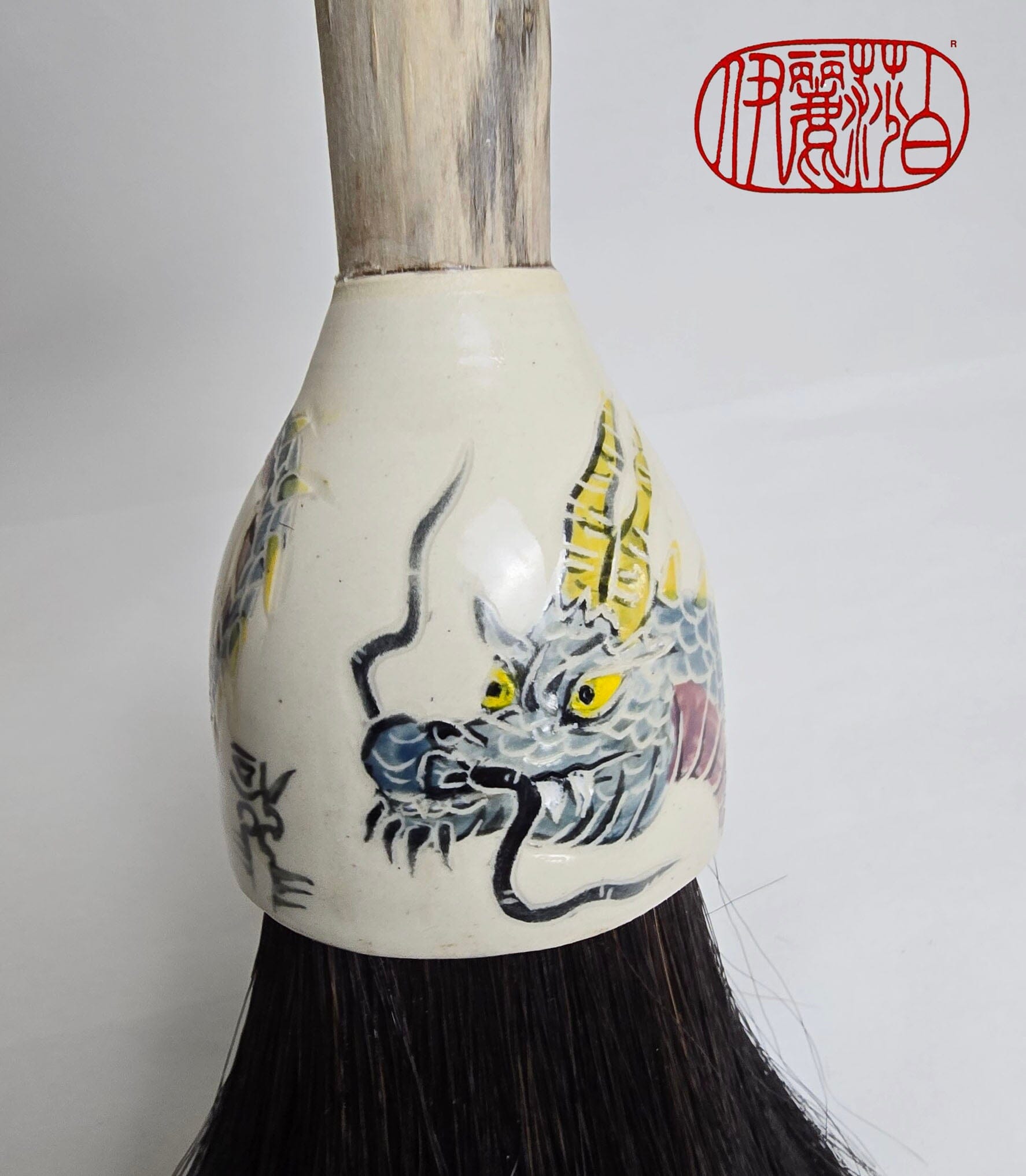 Premium Horsehair Brush with Dragon Ceramic Ferrule and Birch Driftwood Handle Paintbrushes Elizabeth Schowachert Art