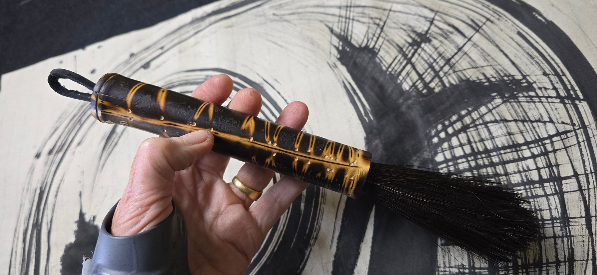 Premium Horsehair Sumi-e Brush with Burned Bamboo Handle Paintbrush Elizabeth Schowachert Art