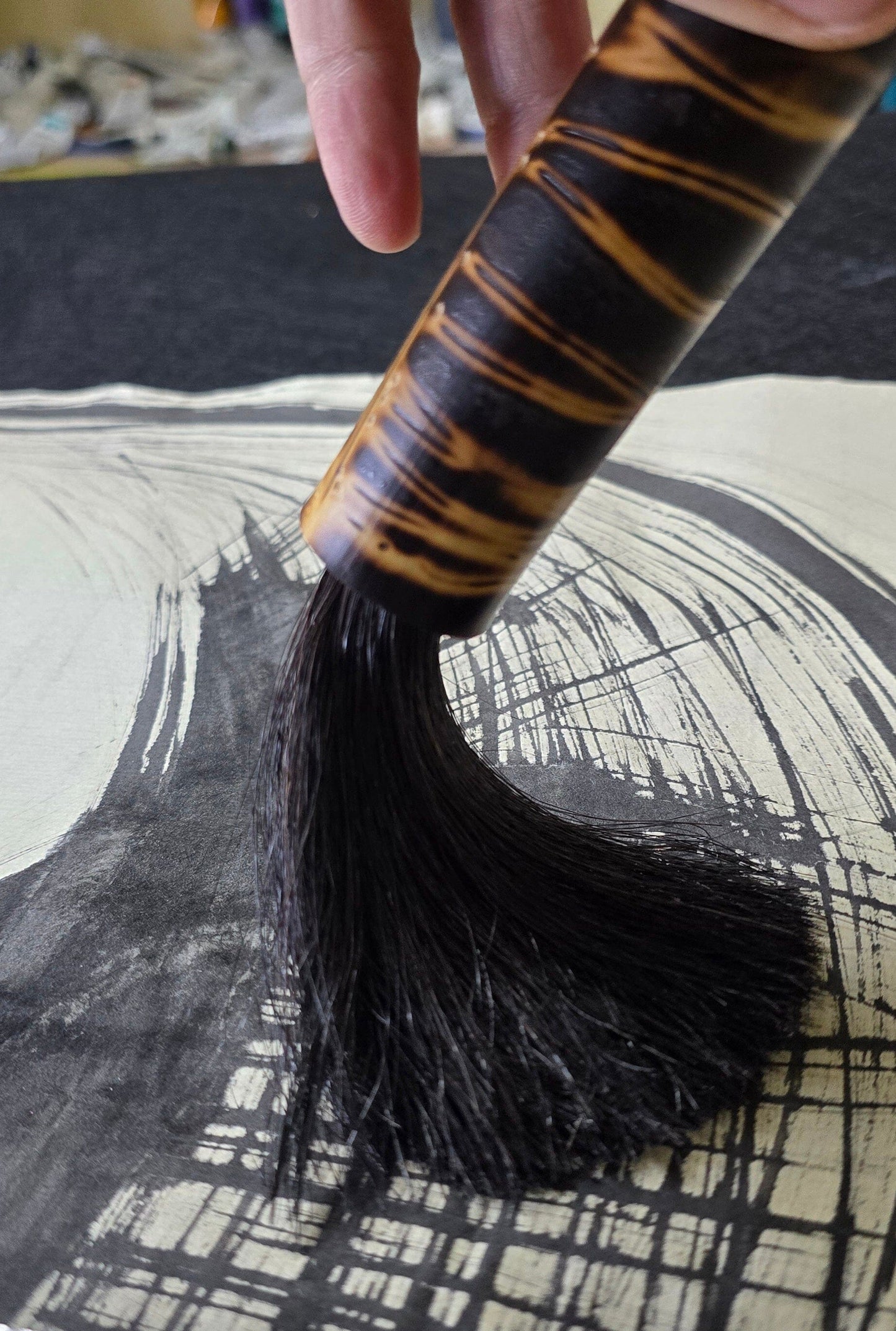 Premium Horsehair Sumi-e Brush with Burned Bamboo Handle Paintbrush Elizabeth Schowachert Art
