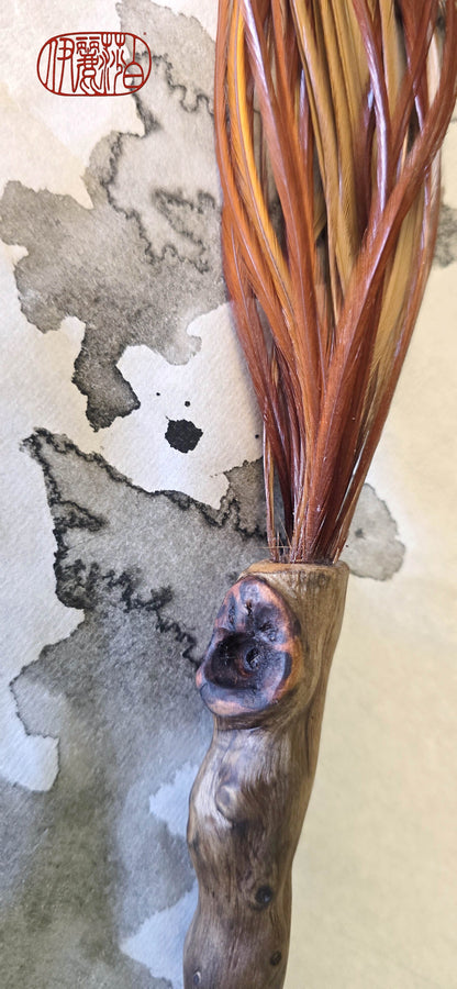 Premium Vintage Rooster Feather Brush with Driftwood Handle Paintbrushes Elizabeth Schowachert Art