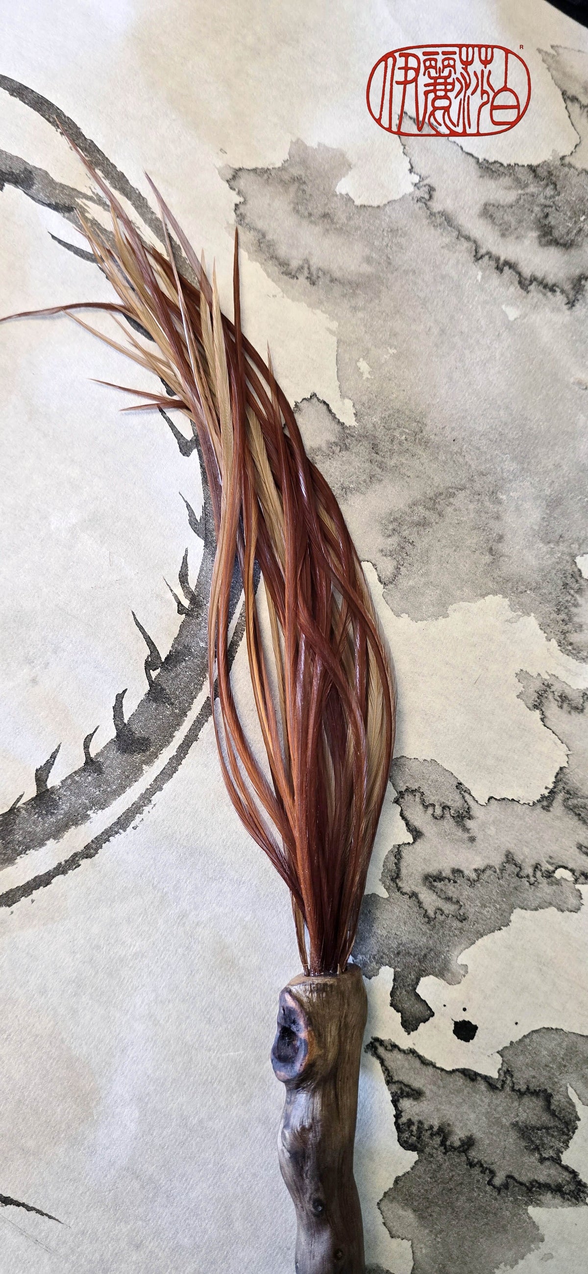 Premium Vintage Rooster Feather Brush with Driftwood Handle Paintbrushes Elizabeth Schowachert Art