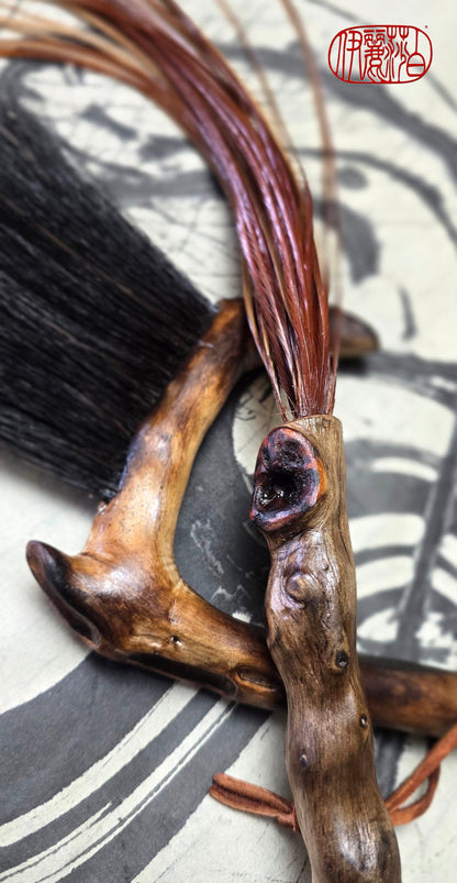Premium Vintage Rooster Feather Brush with Driftwood Handle Paintbrushes Elizabeth Schowachert Art