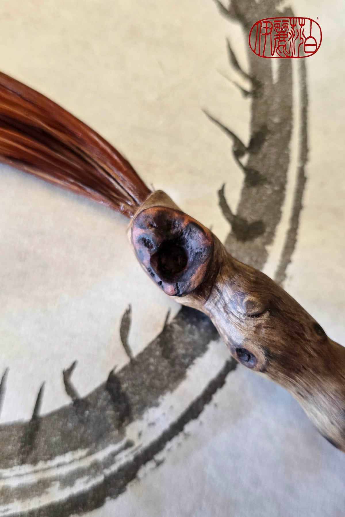 Premium Vintage Rooster Feather Brush with Driftwood Handle Paintbrushes Elizabeth Schowachert Art