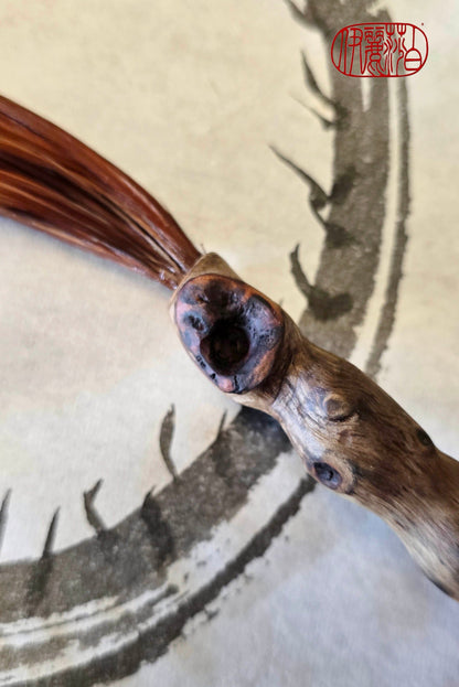 Premium Vintage Rooster Feather Brush with Driftwood Handle Paintbrushes Elizabeth Schowachert Art