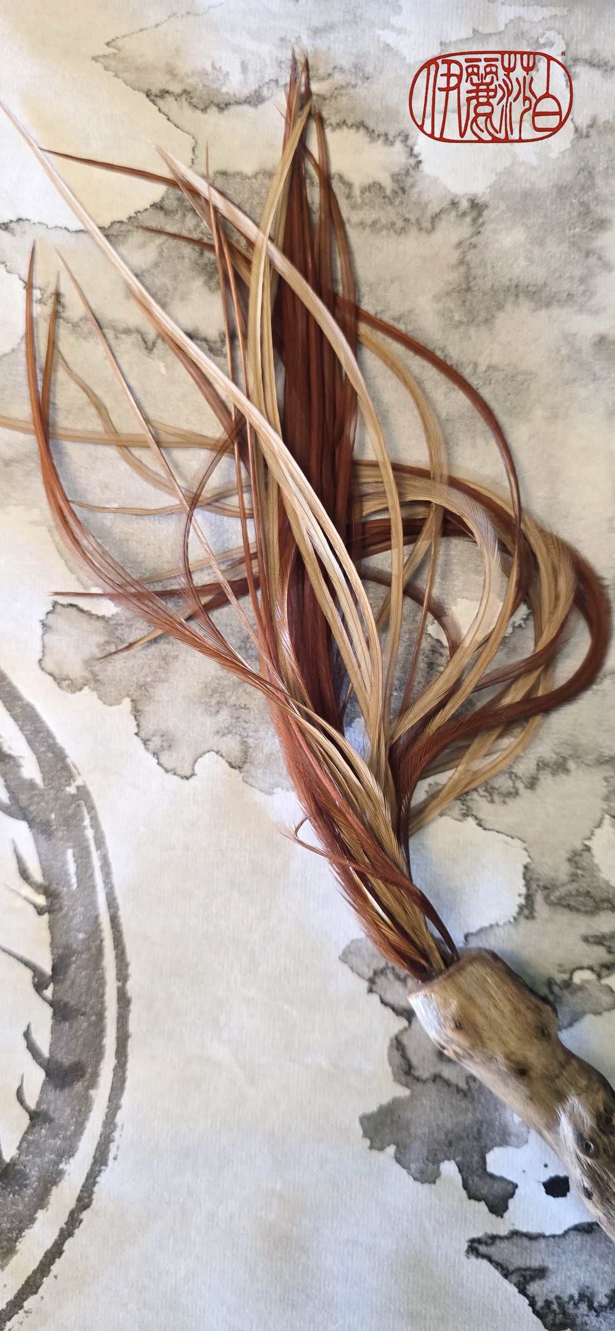 Premium Vintage Rooster Feather Brush with Driftwood Handle Paintbrushes Elizabeth Schowachert Art