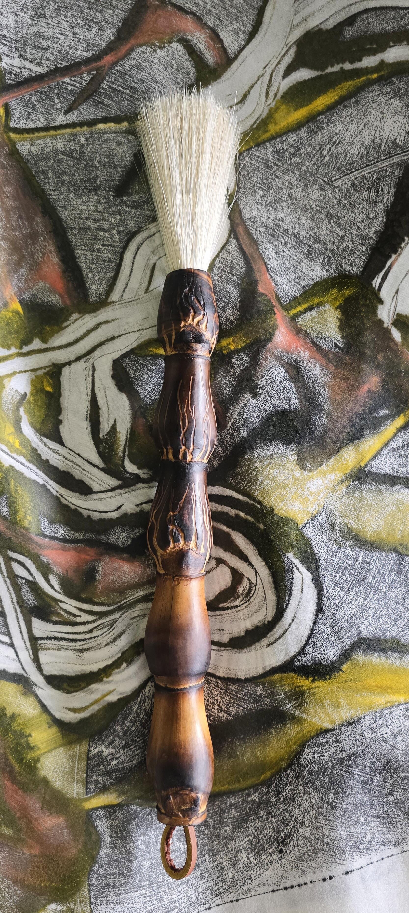 Premium White Horsehair Brush – Bamboo Handle with Engraved Design Paintbrushes Elizabeth Schowachert Art