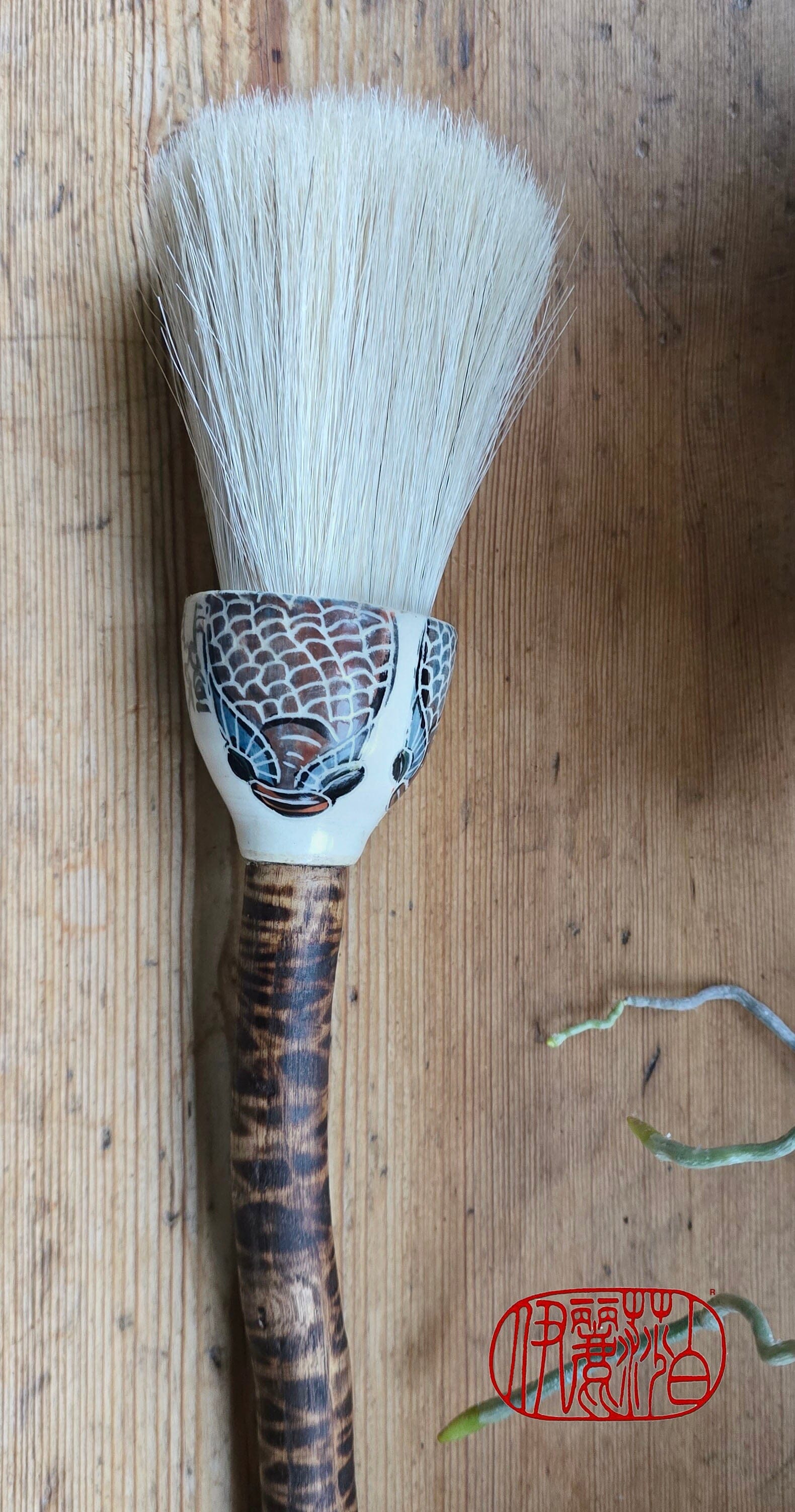 Premium White Horsehair Brush with Ceramic Ferrule and Driftwood Handle Paintbrushes Elizabeth Schowachert Art