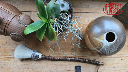 Premium White Horsehair Brush with Ceramic Ferrule and Driftwood Handle Paintbrushes Elizabeth Schowachert Art