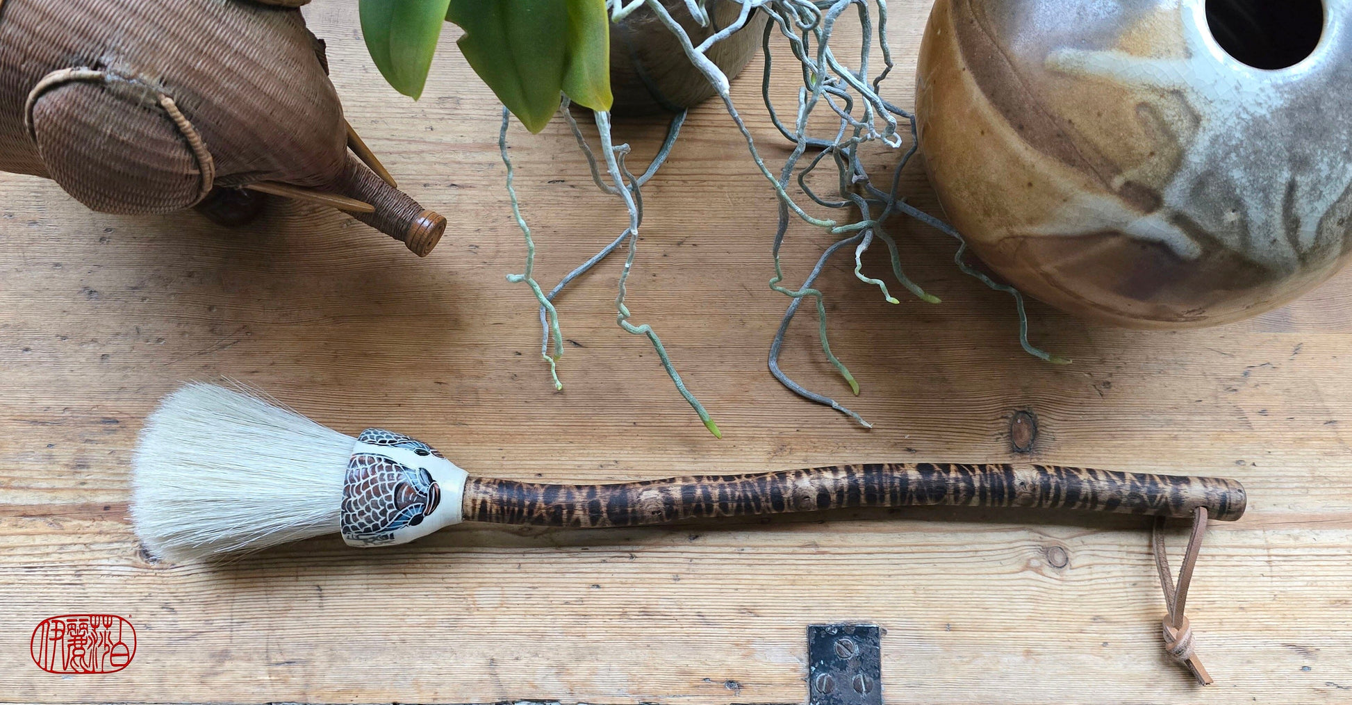 Premium White Horsehair Brush with Ceramic Ferrule and Driftwood Handle Paintbrushes Elizabeth Schowachert Art