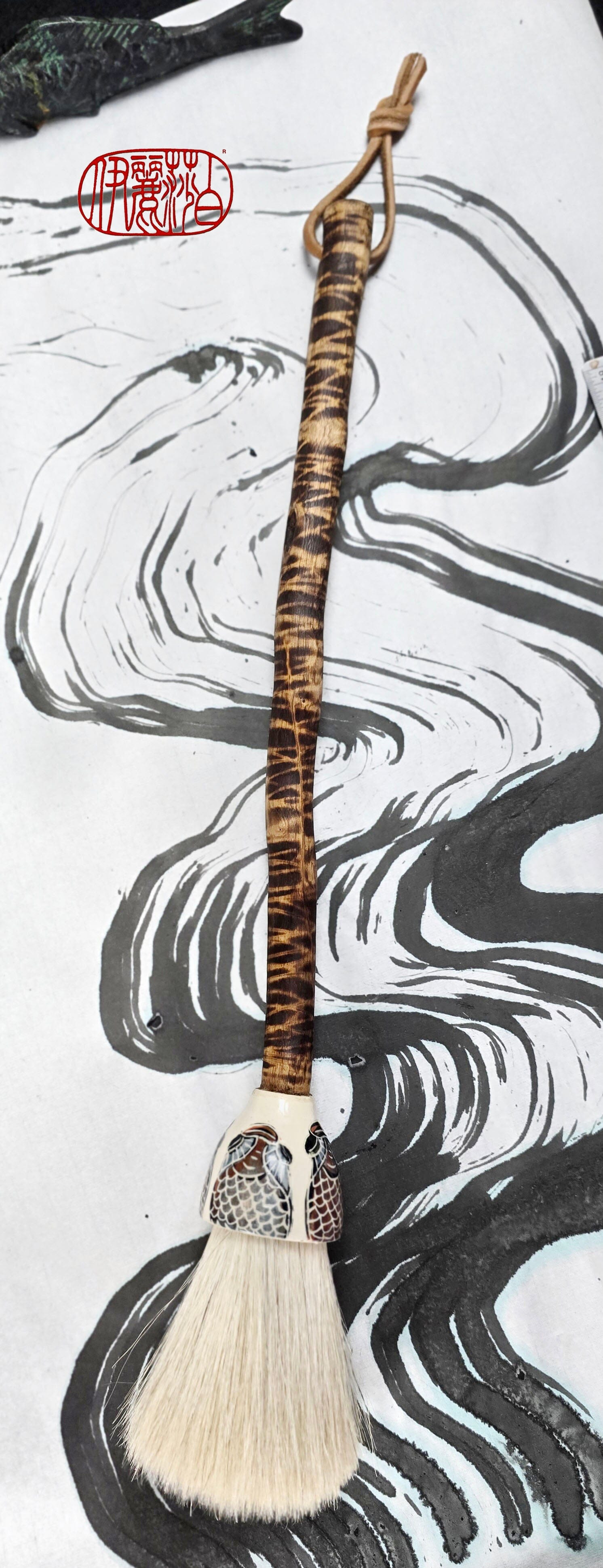 Premium White Horsehair Brush with Ceramic Ferrule and Driftwood Handle Paintbrushes Elizabeth Schowachert Art