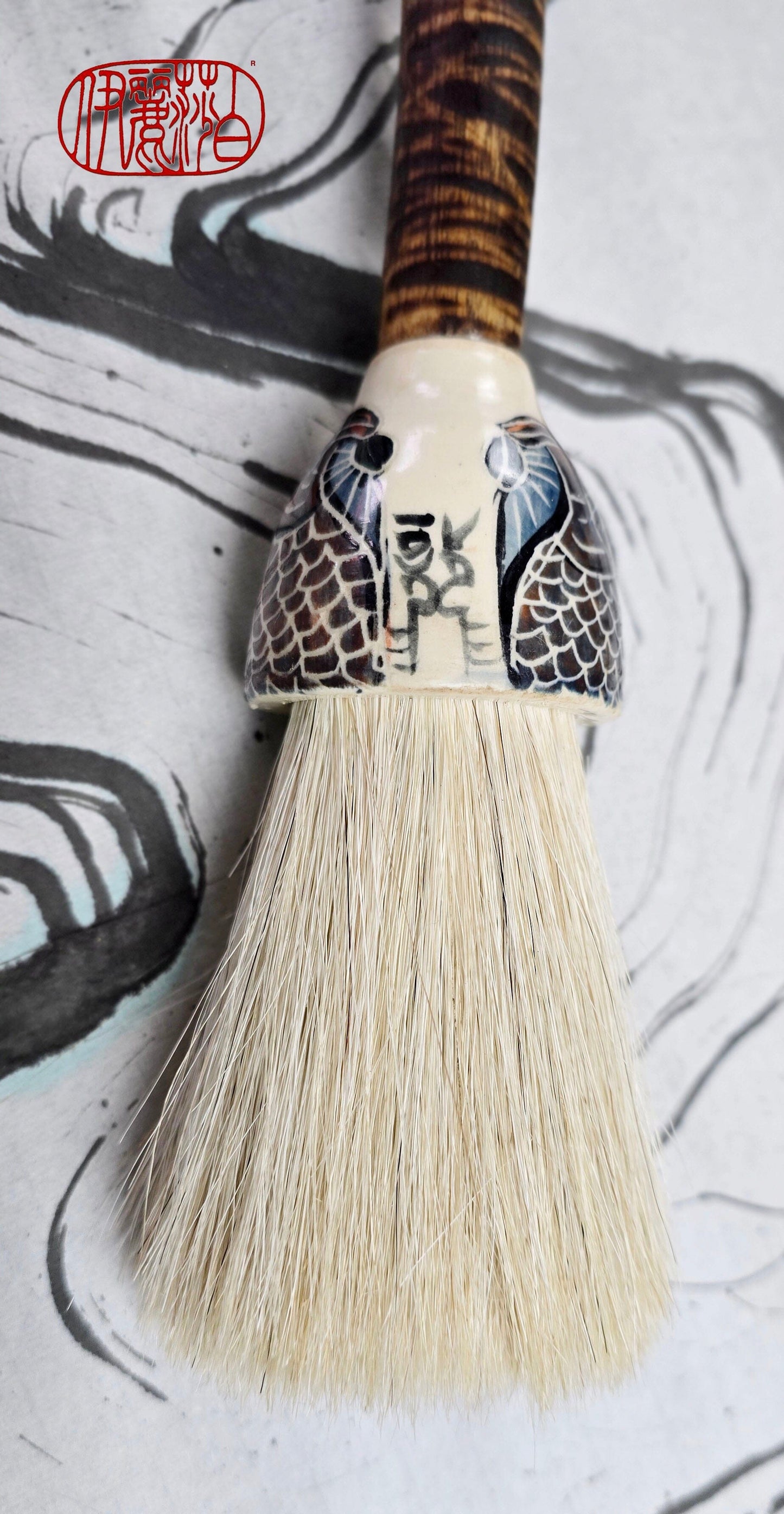 Premium White Horsehair Brush with Ceramic Ferrule and Driftwood Handle Paintbrushes Elizabeth Schowachert Art