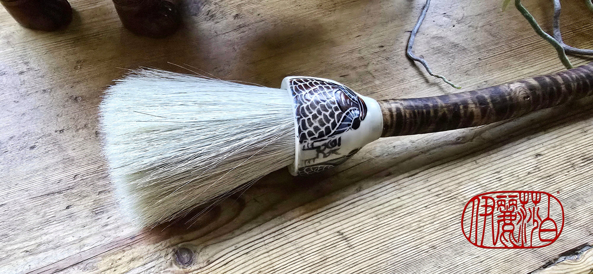 Premium White Horsehair Brush with Ceramic Ferrule and Driftwood Handle Paintbrushes Elizabeth Schowachert Art