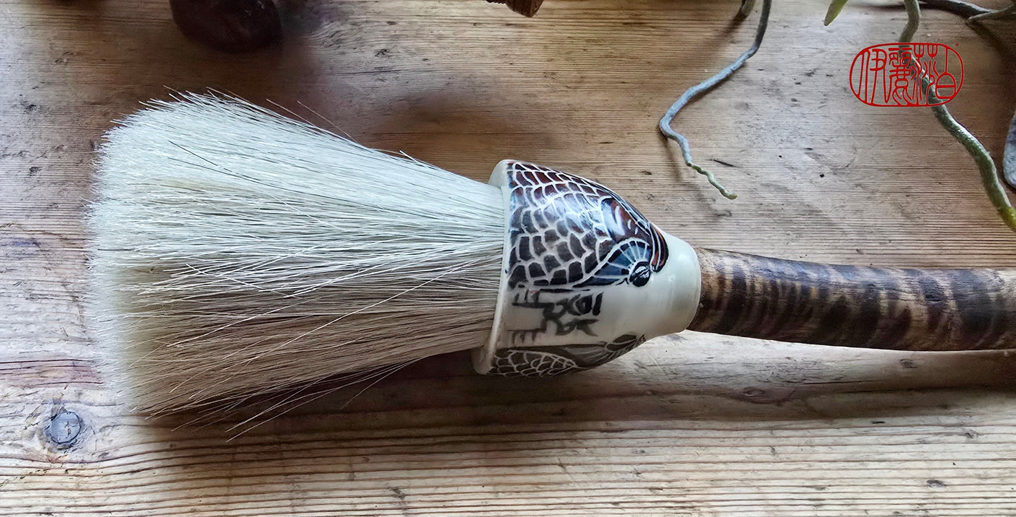 Premium White Horsehair Brush with Ceramic Ferrule and Driftwood Handle Paintbrushes Elizabeth Schowachert Art