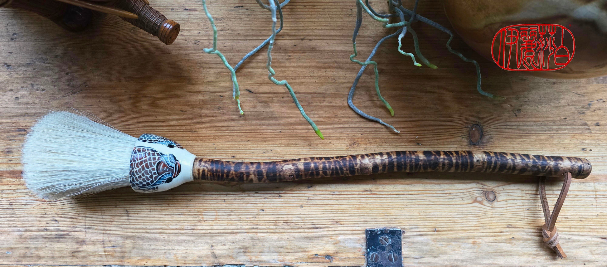 Premium White Horsehair Brush with Ceramic Ferrule and Driftwood Handle Paintbrushes Elizabeth Schowachert Art